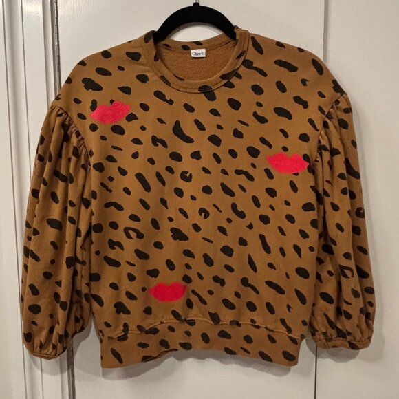 Clare V. Leopard Lips Sweatshirt size XS - Picture 2 of 4
